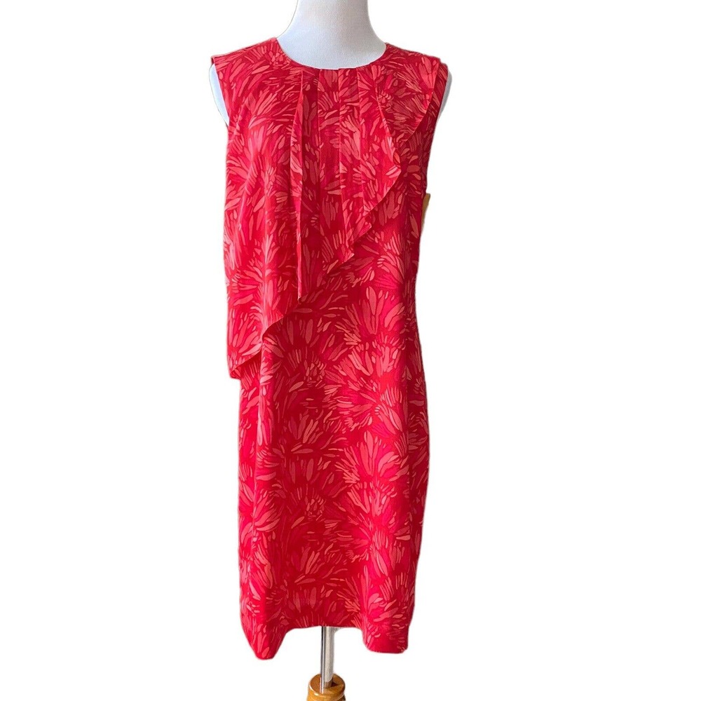 BANANA REPUBLIC Red Dress Size 6 Ruffle Front Sleeveless Shift Lined E208